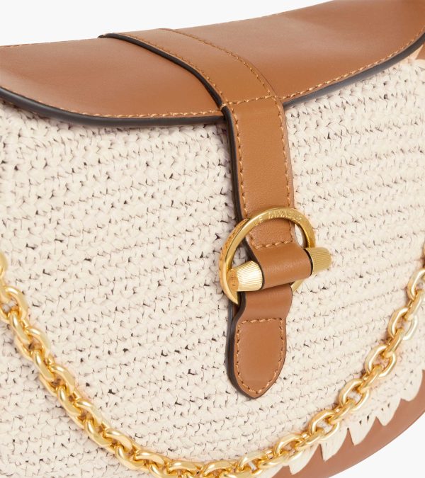 Pia small shoulder bag in raffia effect and smooth leather - Image 2