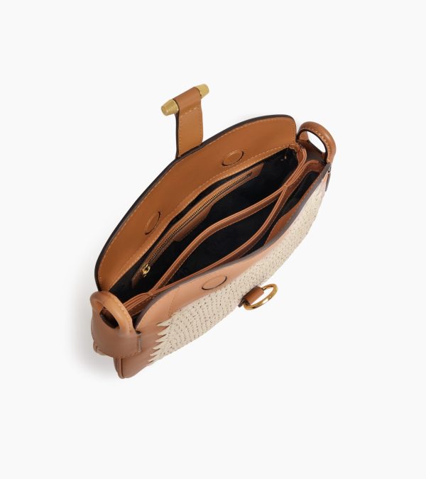 Pia small shoulder bag in raffia effect and smooth leather - Image 3